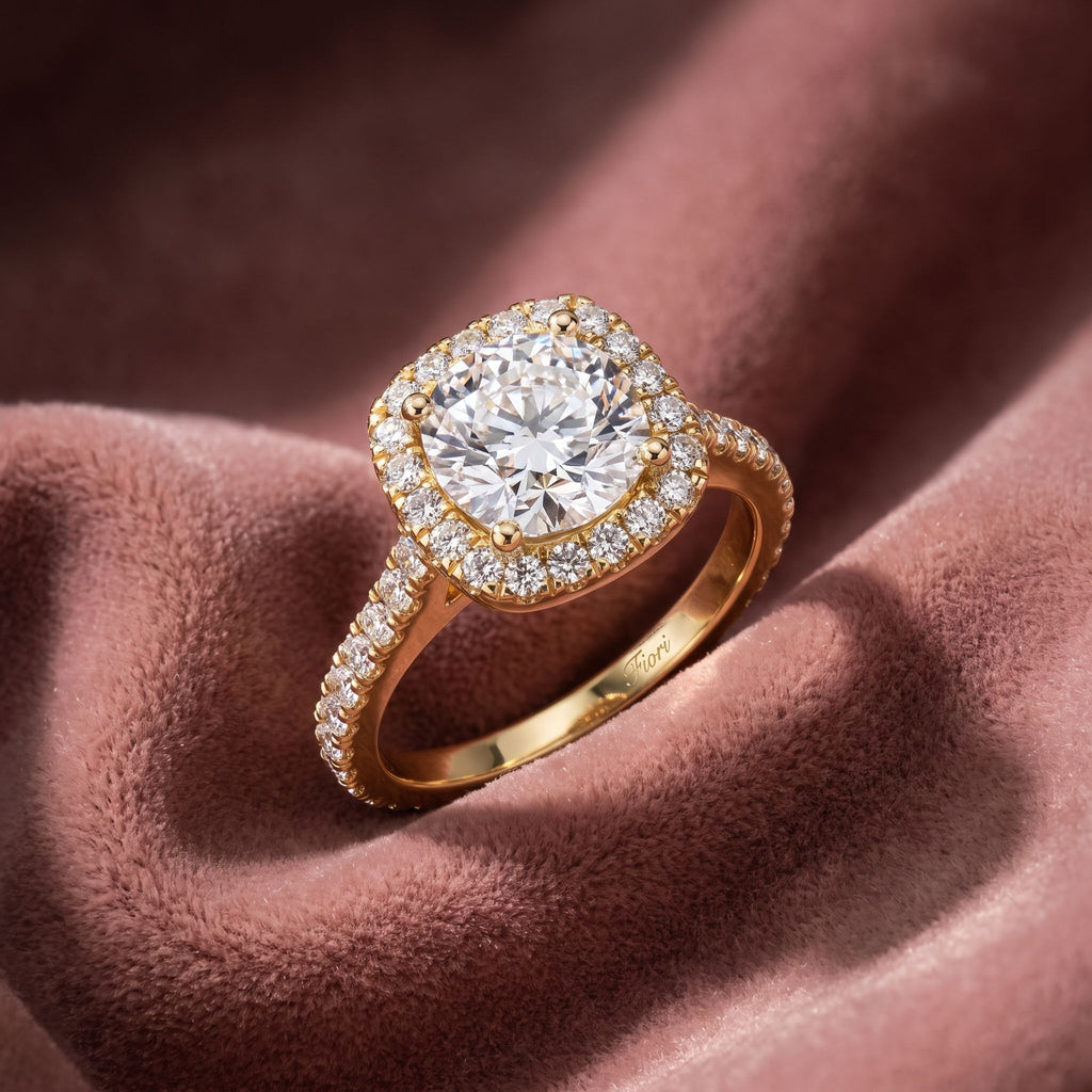 18K Halo Round Diamond Engagement Ring — AI cloth, in-house