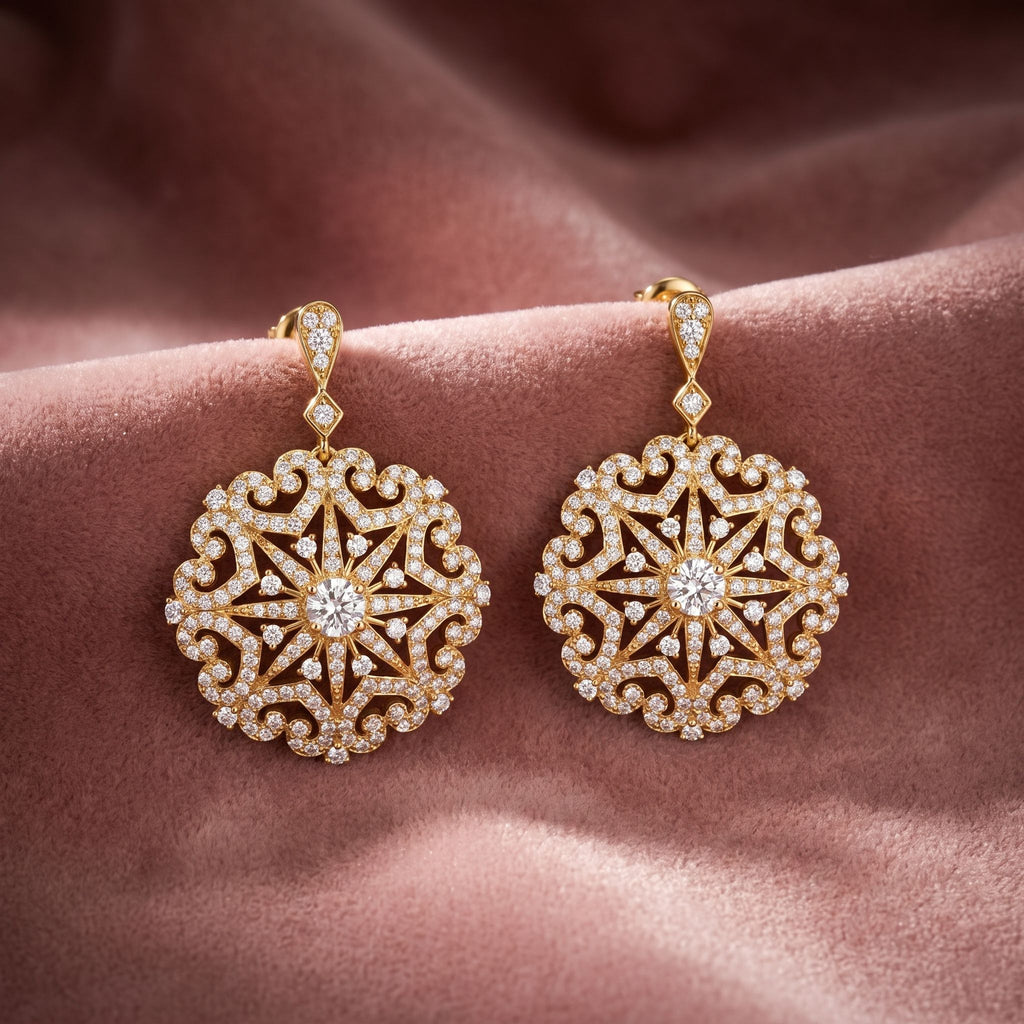 18K Floral Lab Grown Diamond Drop Earrings — AI cloth, in-house