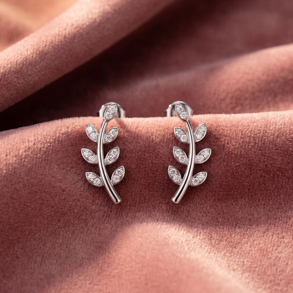 18K Leaf Diamond Earrings — AI cloth, in-house