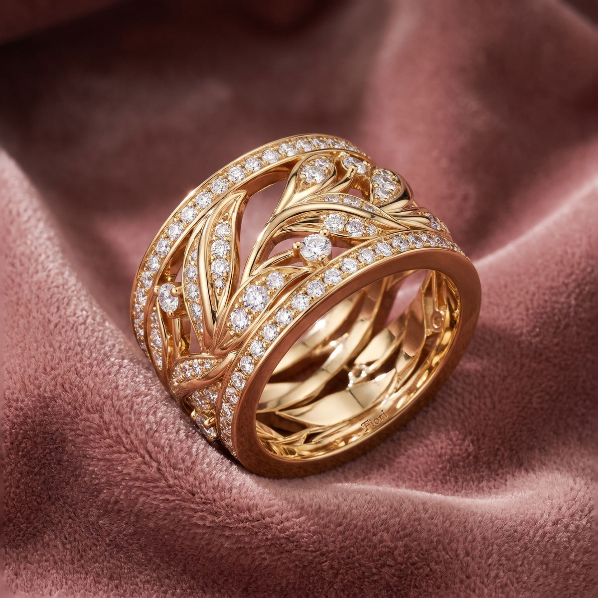 18K Leaf Eternity Diamond Ring — AI cloth, in-house