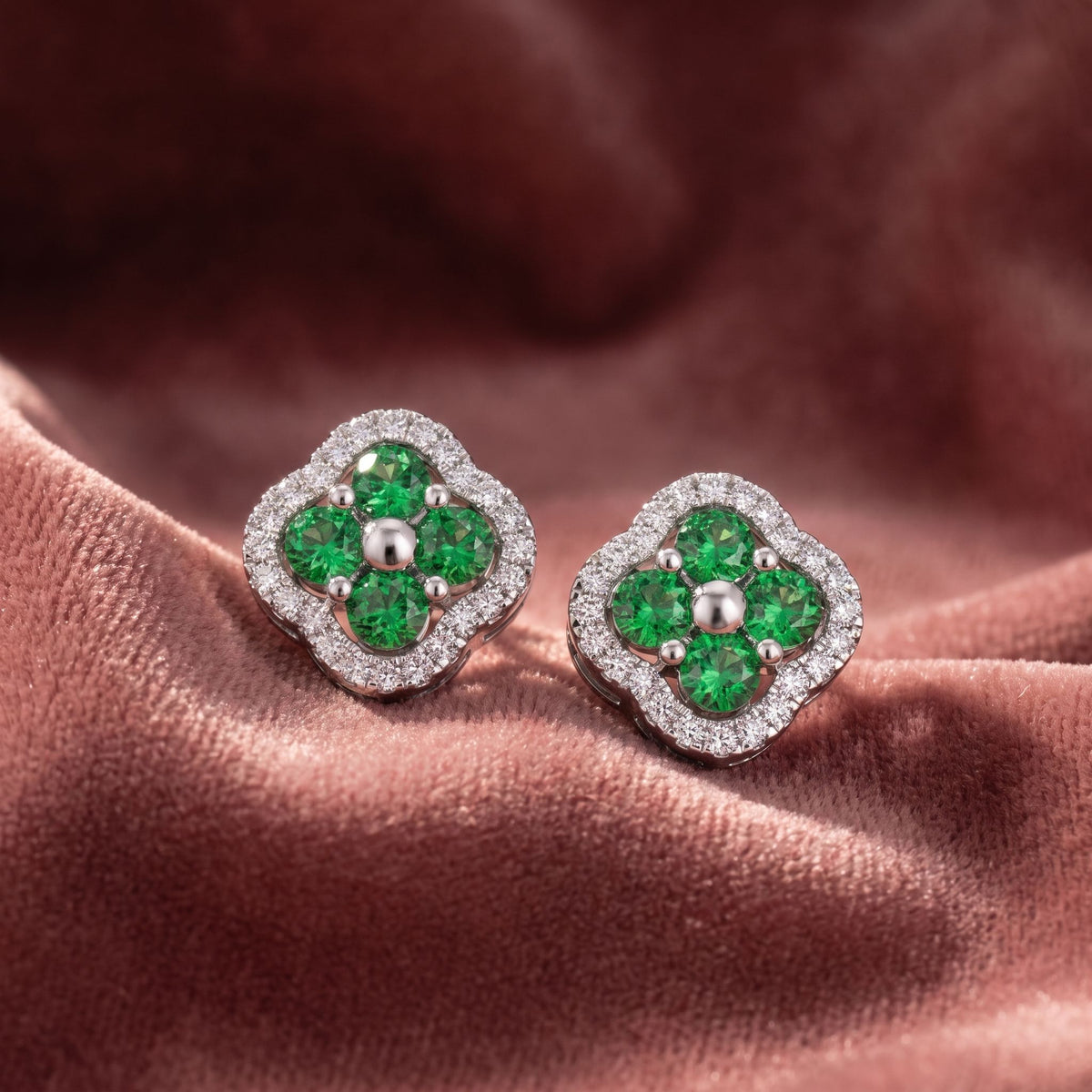 18K Colored Diamond Halo Earrings — AI cloth, in-house