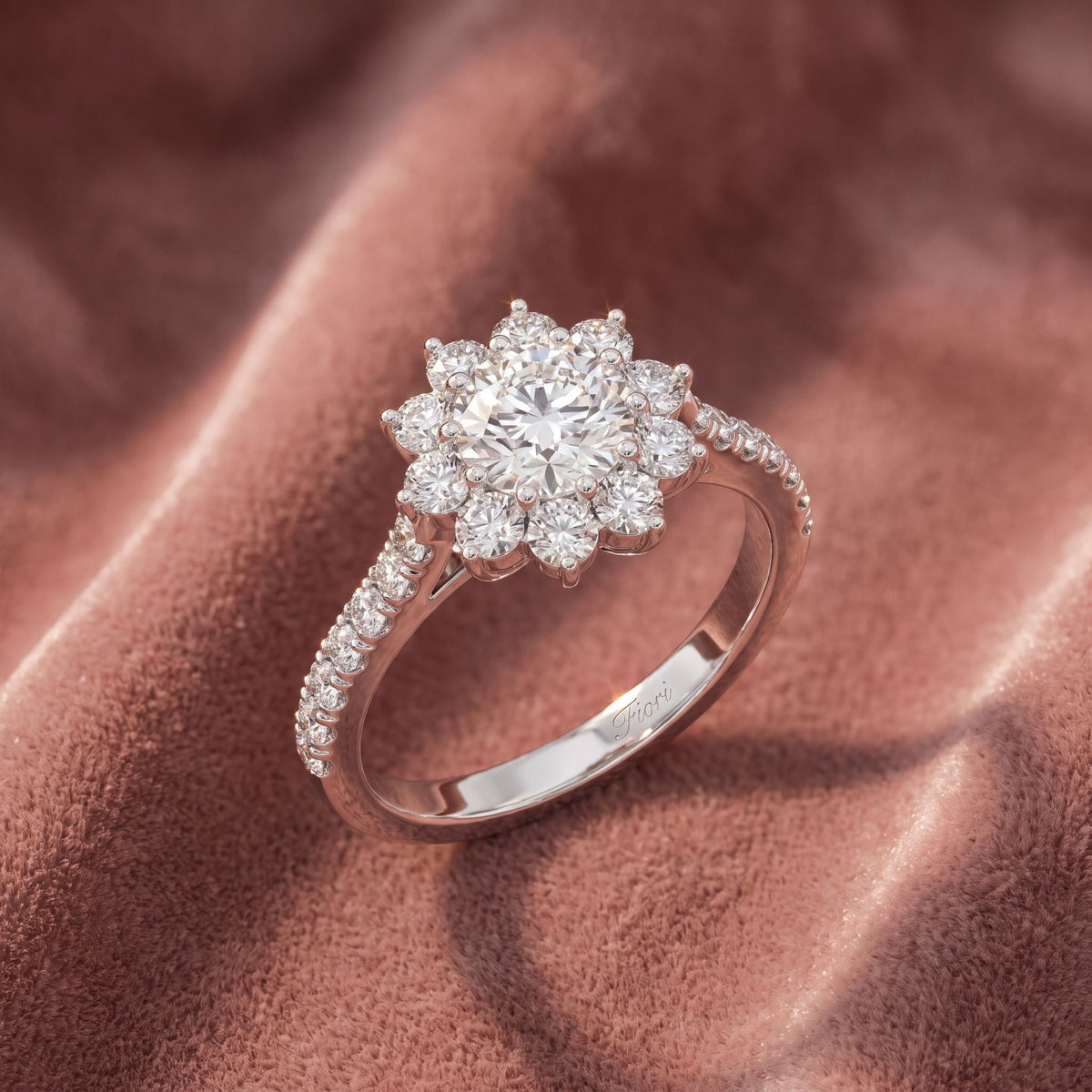 18K Halo Round Diamond Cocktail Ring — AI cloth, in-house