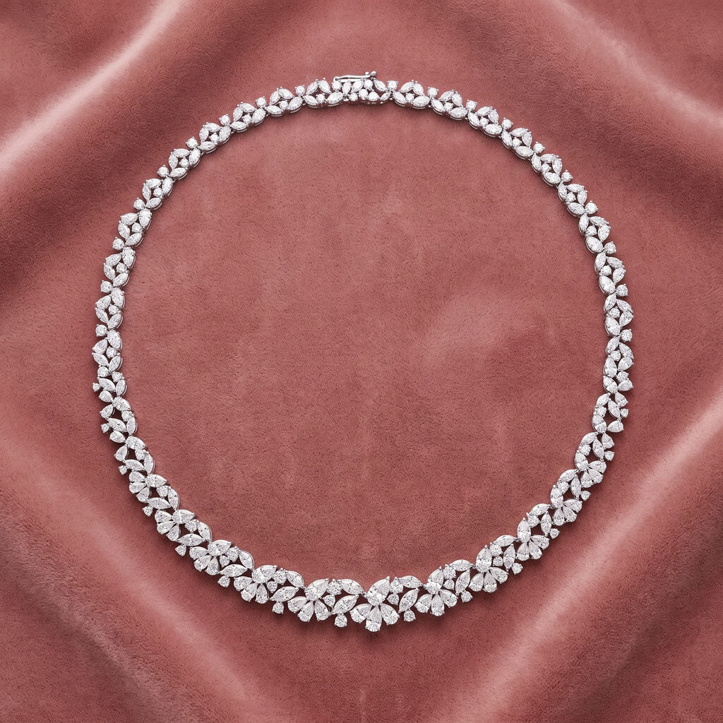 14K Floral Leaf Diamond Necklace — AI cloth, in-house