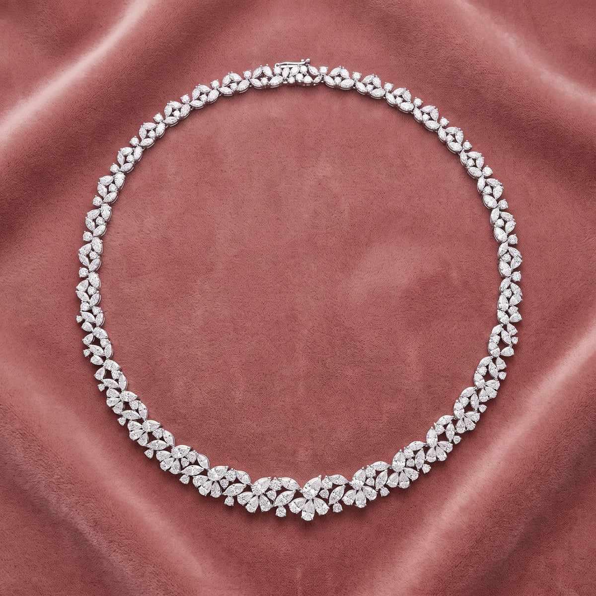 14K Floral Leaf Diamond Necklace — AI cloth, in-house