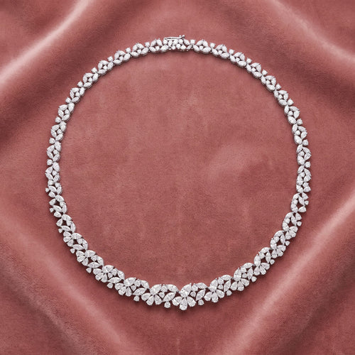14K Floral Leaf Diamond Necklace — AI cloth, in-house