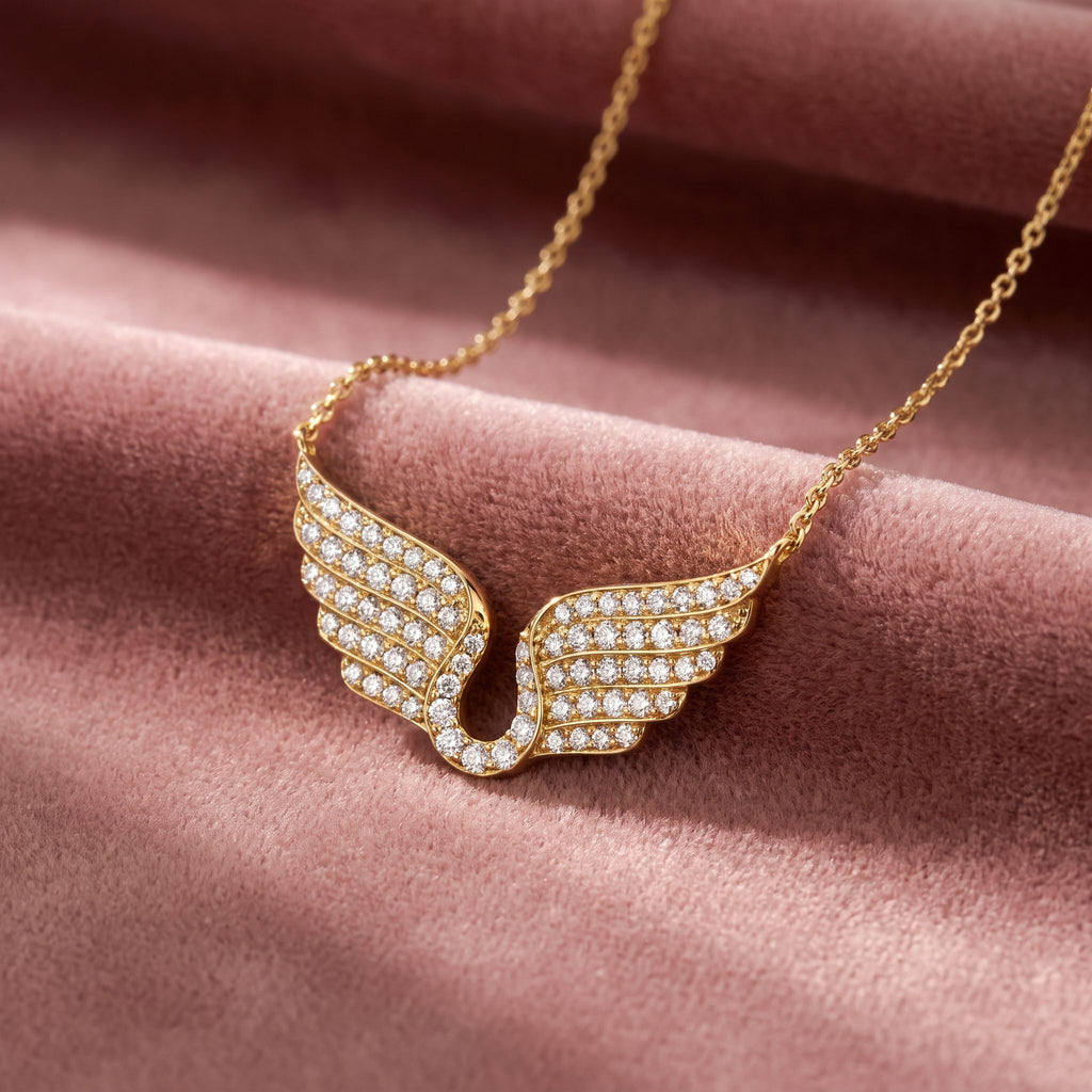 18K Angel Wings Pave Diamond Pendant — AI cloth, in-house