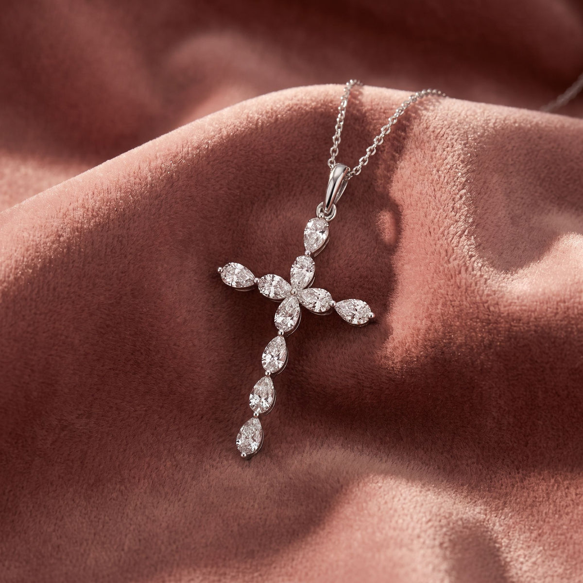 18K Cross Pear Diamond Pendant — AI cloth, in-house
