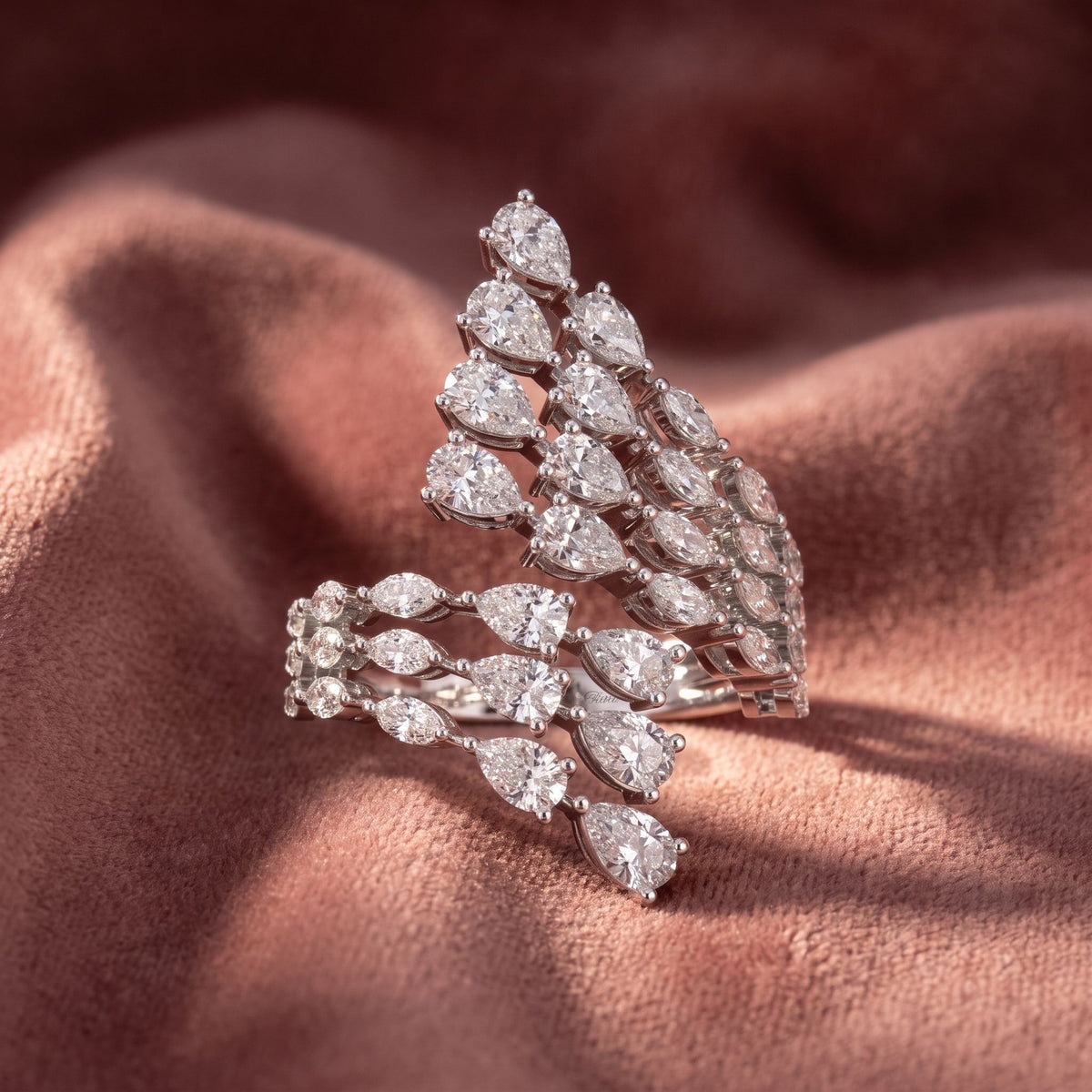 18K Multi Row Pave Diamond Ring — AI cloth, in-house