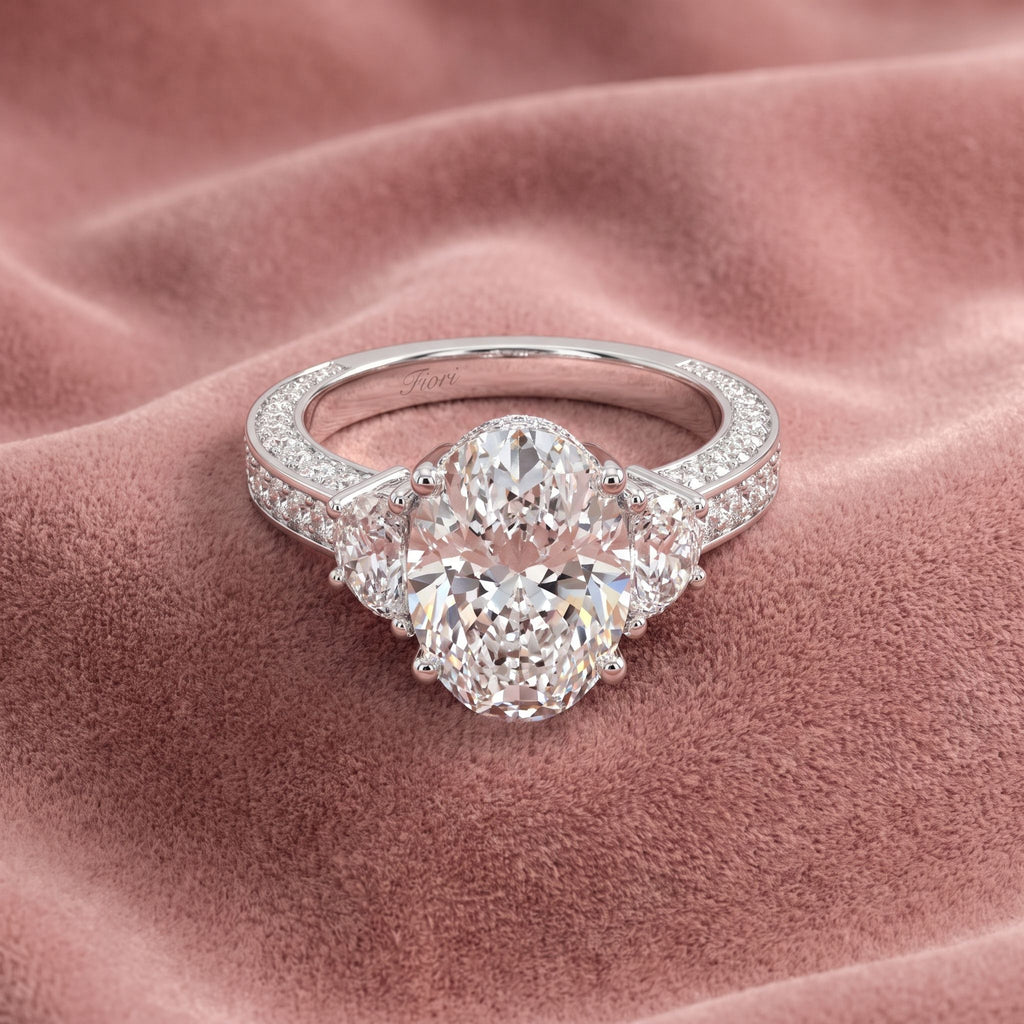 18K Shoulder Set Oval Diamond Ring — AI cloth, in-house