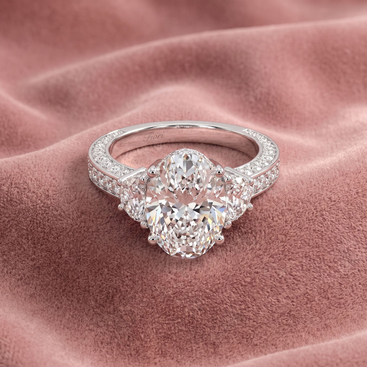 18K Shoulder Set Oval Diamond Ring — AI cloth, in-house