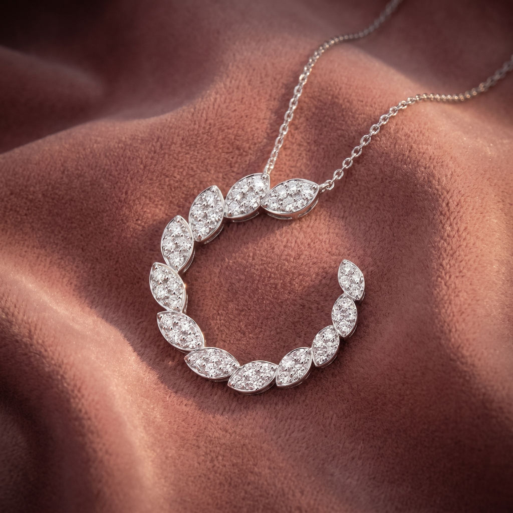 18K Crescent Round Diamond Pendant — AI cloth, in-house