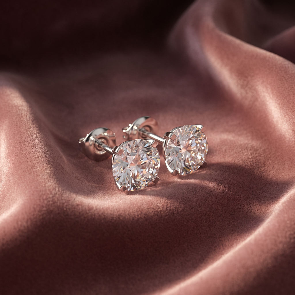 18K Round Solitaire Diamond Earrings — AI cloth, in-house