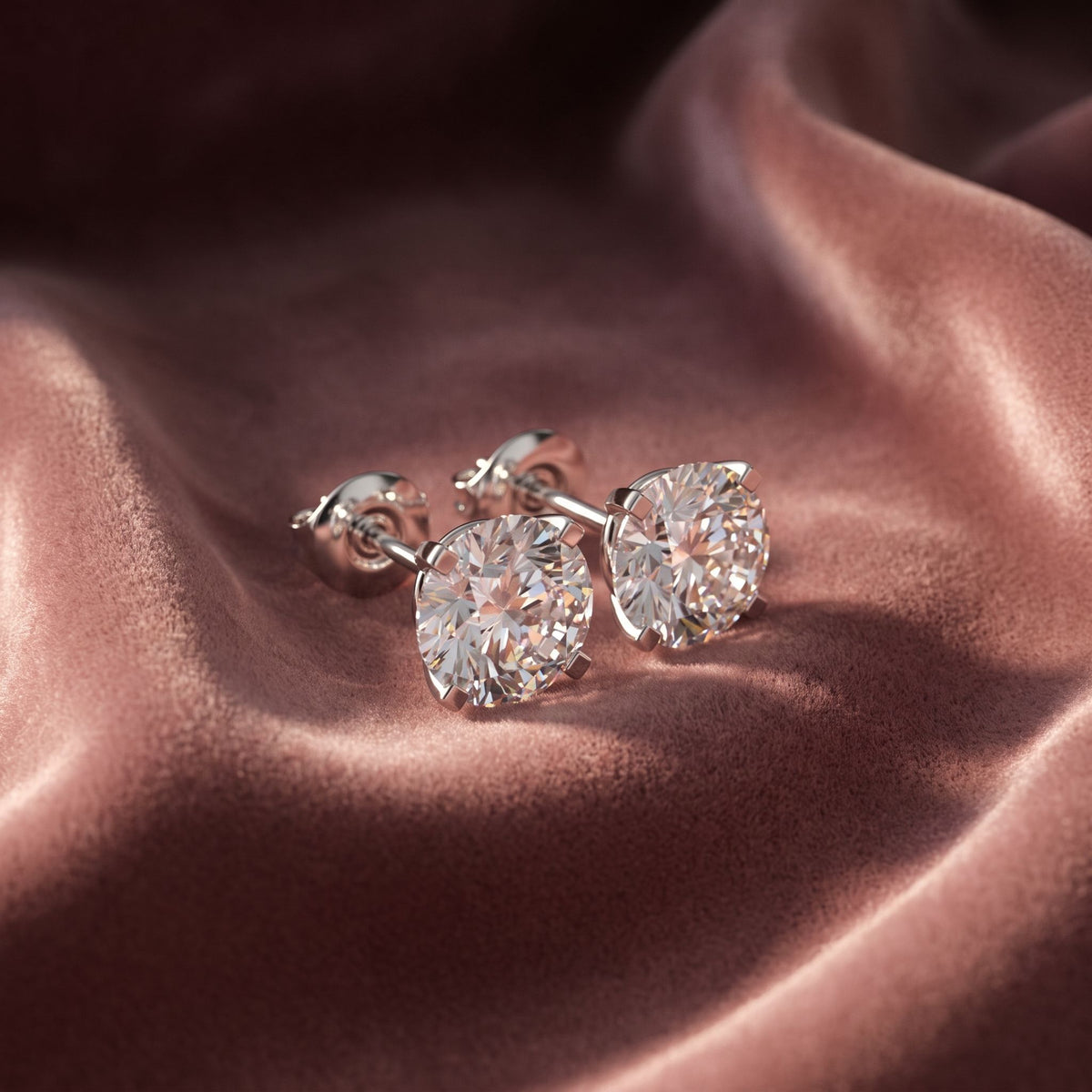 18K Round Solitaire Diamond Earrings — AI cloth, in-house