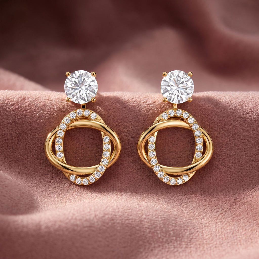 18K Round Diamond Drop Earrings — AI cloth, in-house