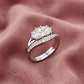 18K Bespoke Emerald Cut Diamond Trilogy Ring Set — AI cloth, in-house