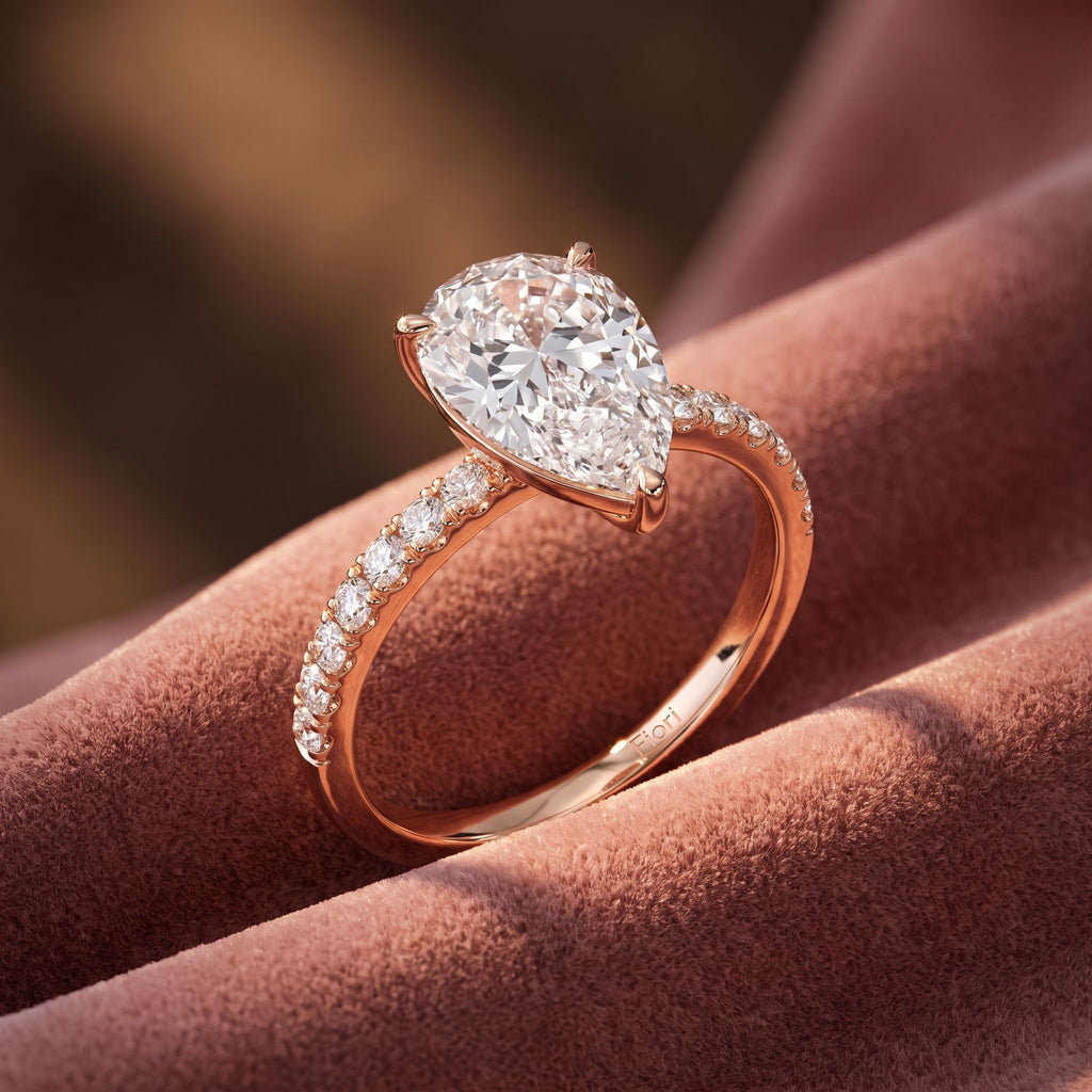 18K Solitaire Pear Diamond Engagement Ring — AI cloth, in-house