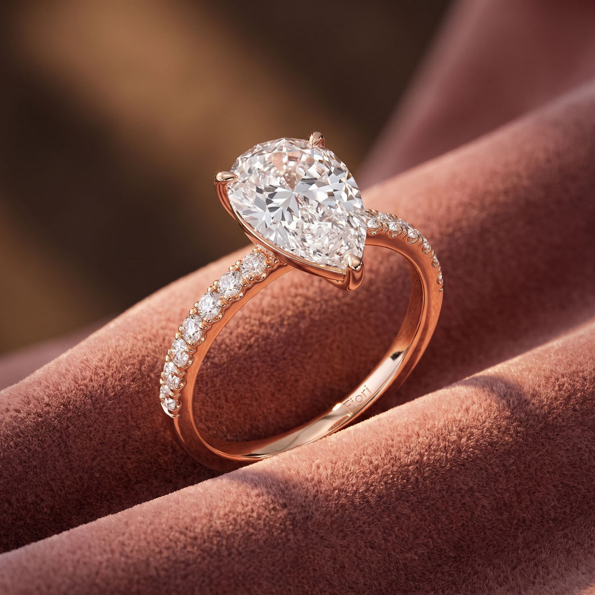 18K Solitaire Pear Diamond Engagement Ring — AI cloth, in-house