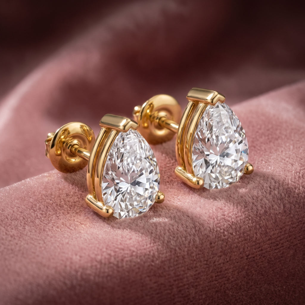 18K Solitaire Pear Diamond Earrings — AI cloth, in-house
