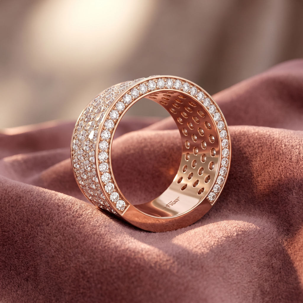 18K Bespoke Pavé Round Diamond Ring — AI cloth, in-house