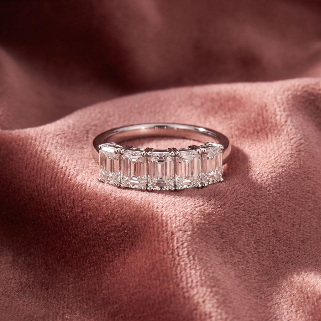 18K Solitaire Emerald Cut Diamond Ring — AI cloth, in-house