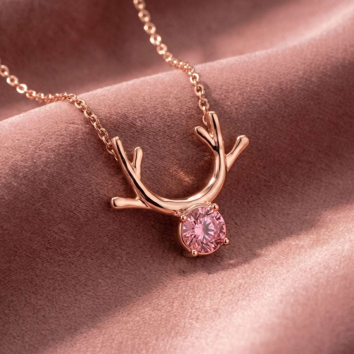 18K Antler Round Pink Diamond Pendant — AI cloth, in-house