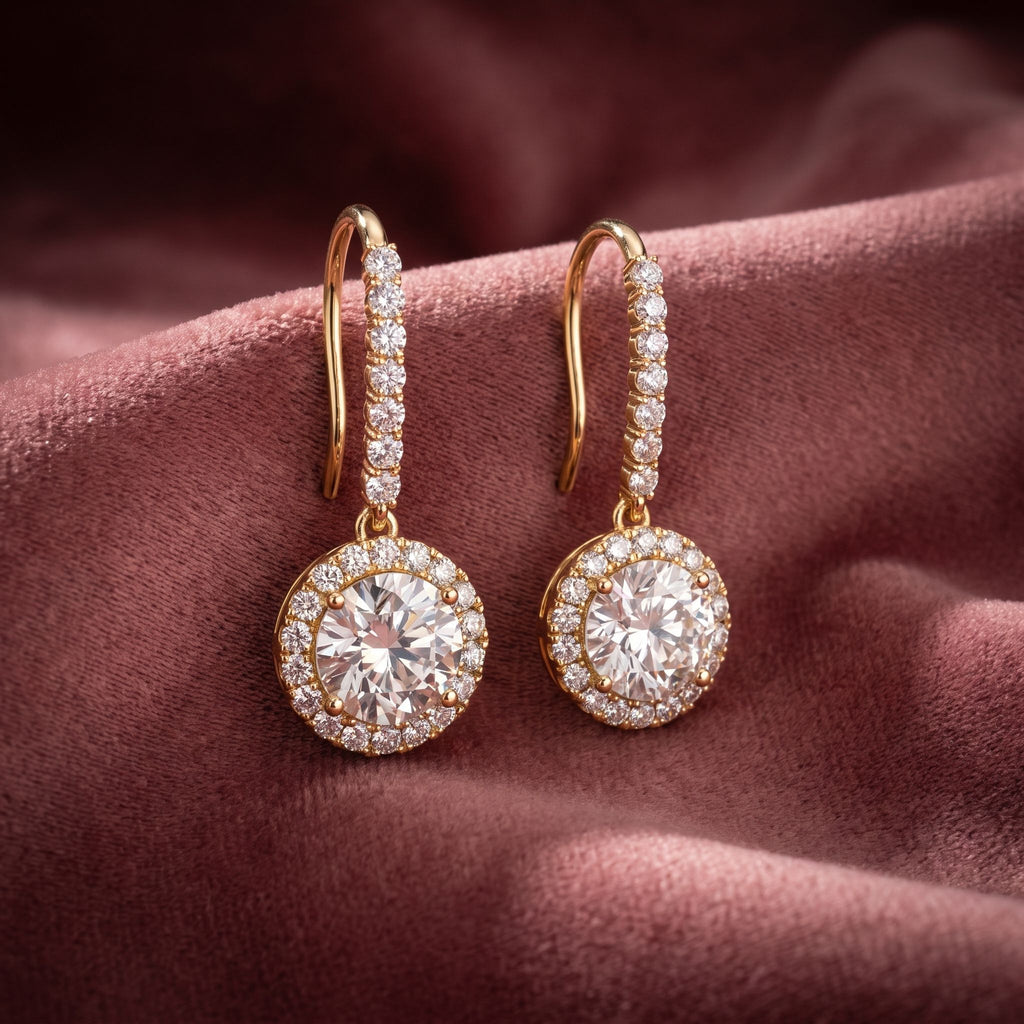 18K Round Diamond Drop Earrings — AI cloth, in-house