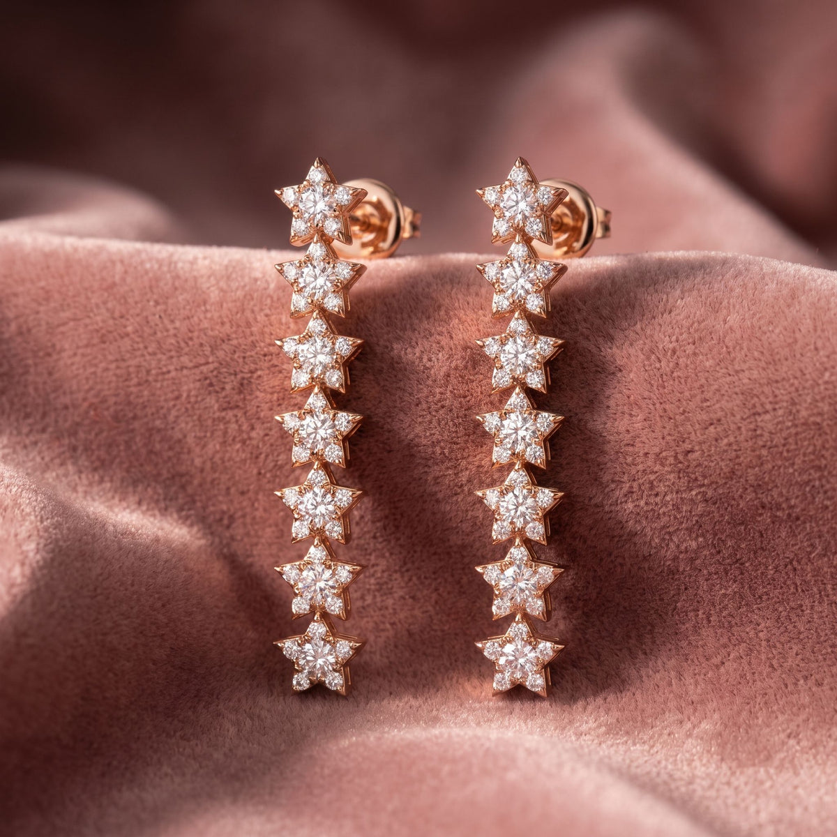 18K Round Star Drop Diamond Earrings — AI cloth, in-house