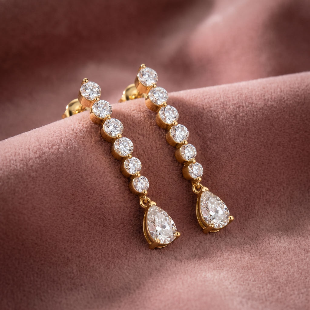 18K Pear Diamond Drop Earrings — AI cloth, in-house