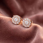 18K Round Floral Halo Diamond Earrings — AI cloth, in-house