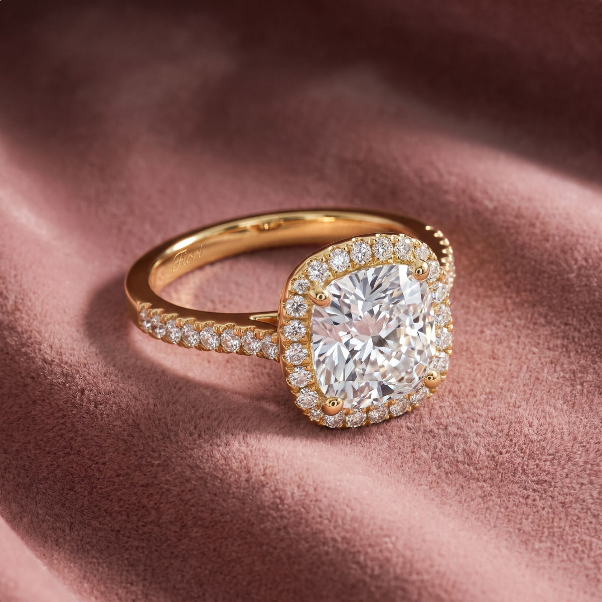 18K Halo Asscher Diamond Ring — AI cloth, in-house
