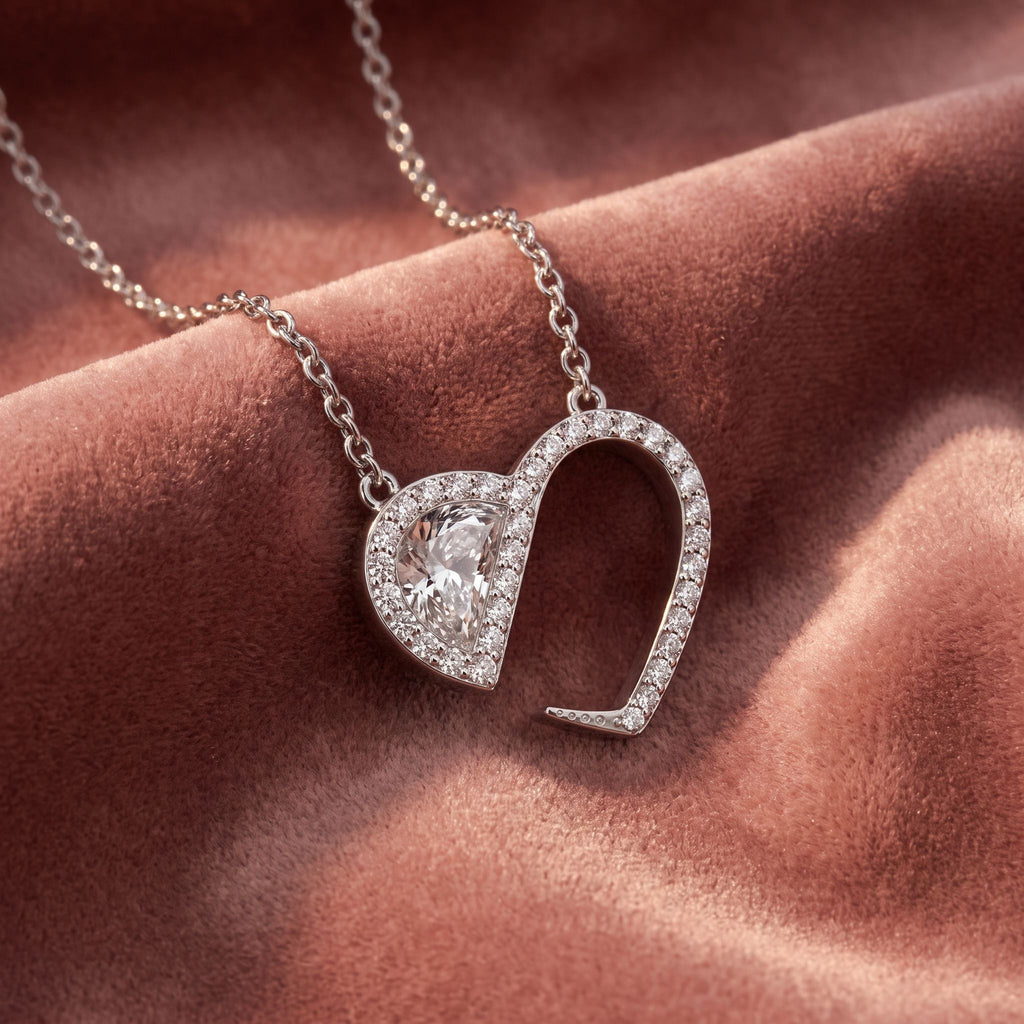 18K Solitaire Halo Round Diamond Pendant — AI cloth, in-house