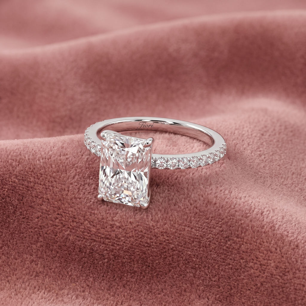 18K Shoulder Set Emerald Diamond Engagement Ring — AI cloth, in-house