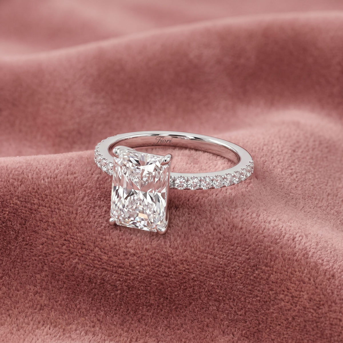 18K Shoulder Set Emerald Diamond Engagement Ring — AI cloth, in-house