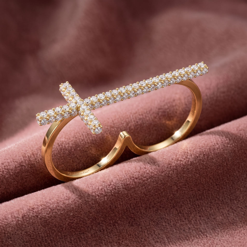 18K Double Finger Diamond Ring — AI cloth, in-house