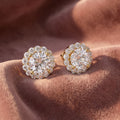 18K Floral Halo Solitaire Diamond Stud Earrings — AI cloth, in-house