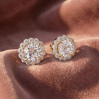 18K Floral Halo Solitaire Diamond Stud Earrings — AI cloth, in-house