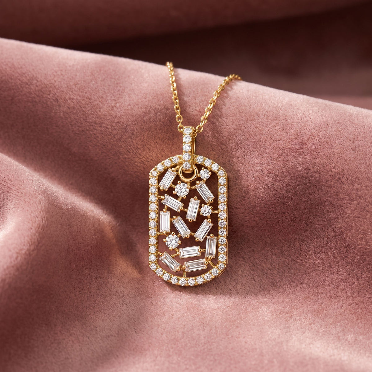 18K Dog Tag Diamond Pendant — AI cloth, in-house