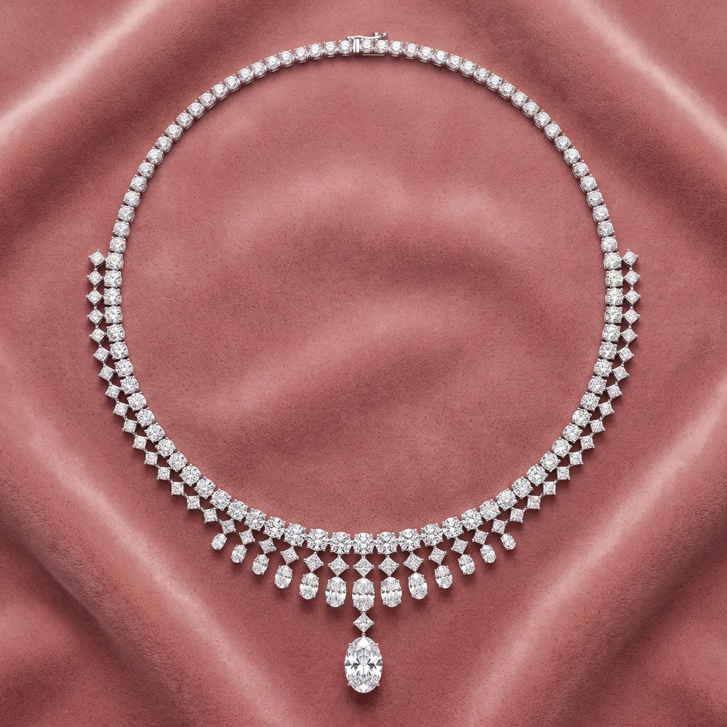 18K Oval Diamond Necklace — AI cloth, in-house