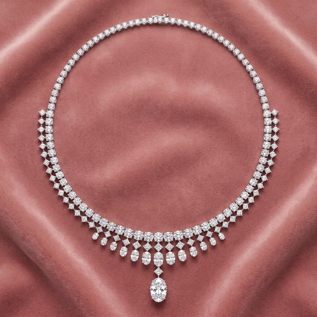 18K Oval Diamond Necklace — AI cloth, in-house
