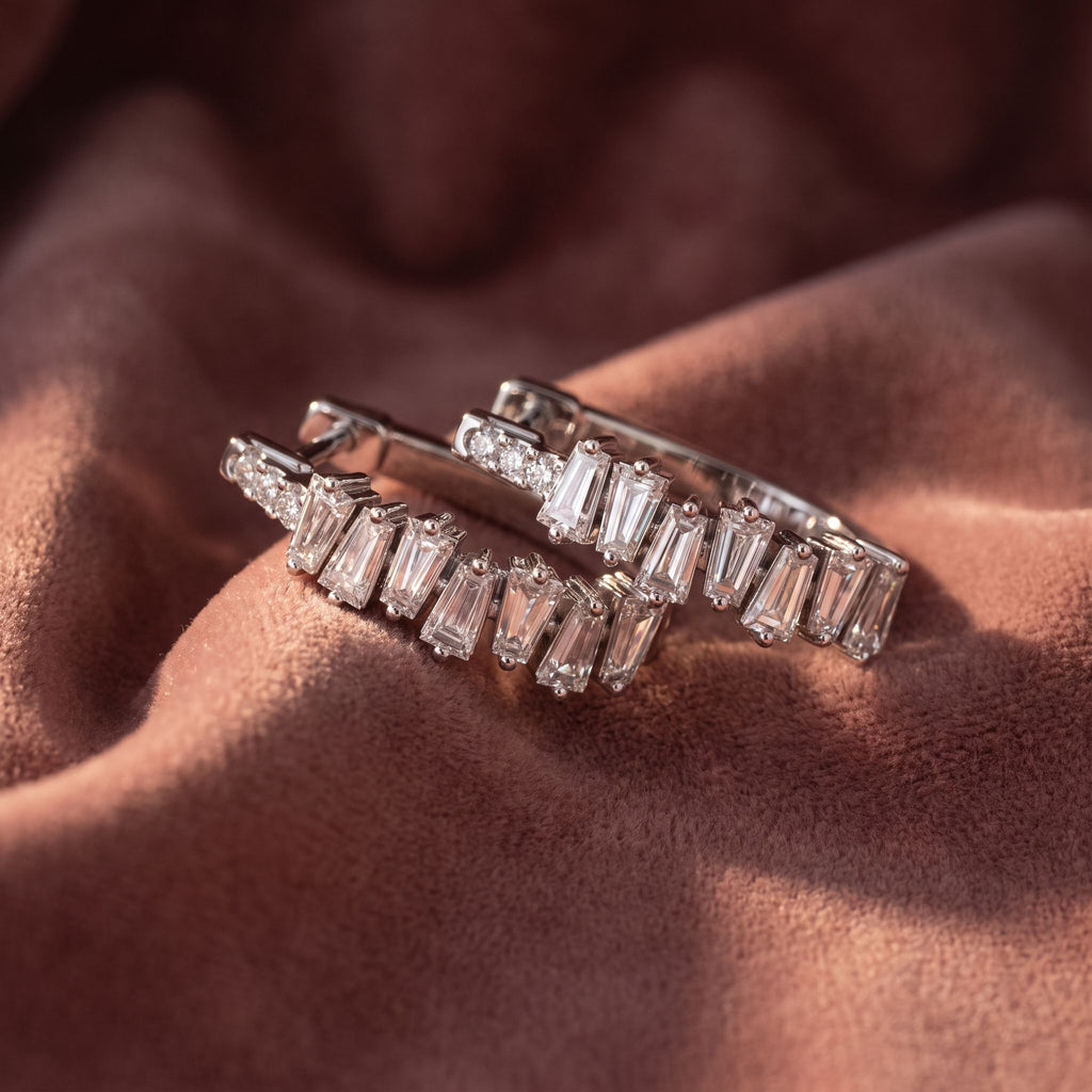 18K Baguette Diamond Hoop Earrings — AI cloth, in-house