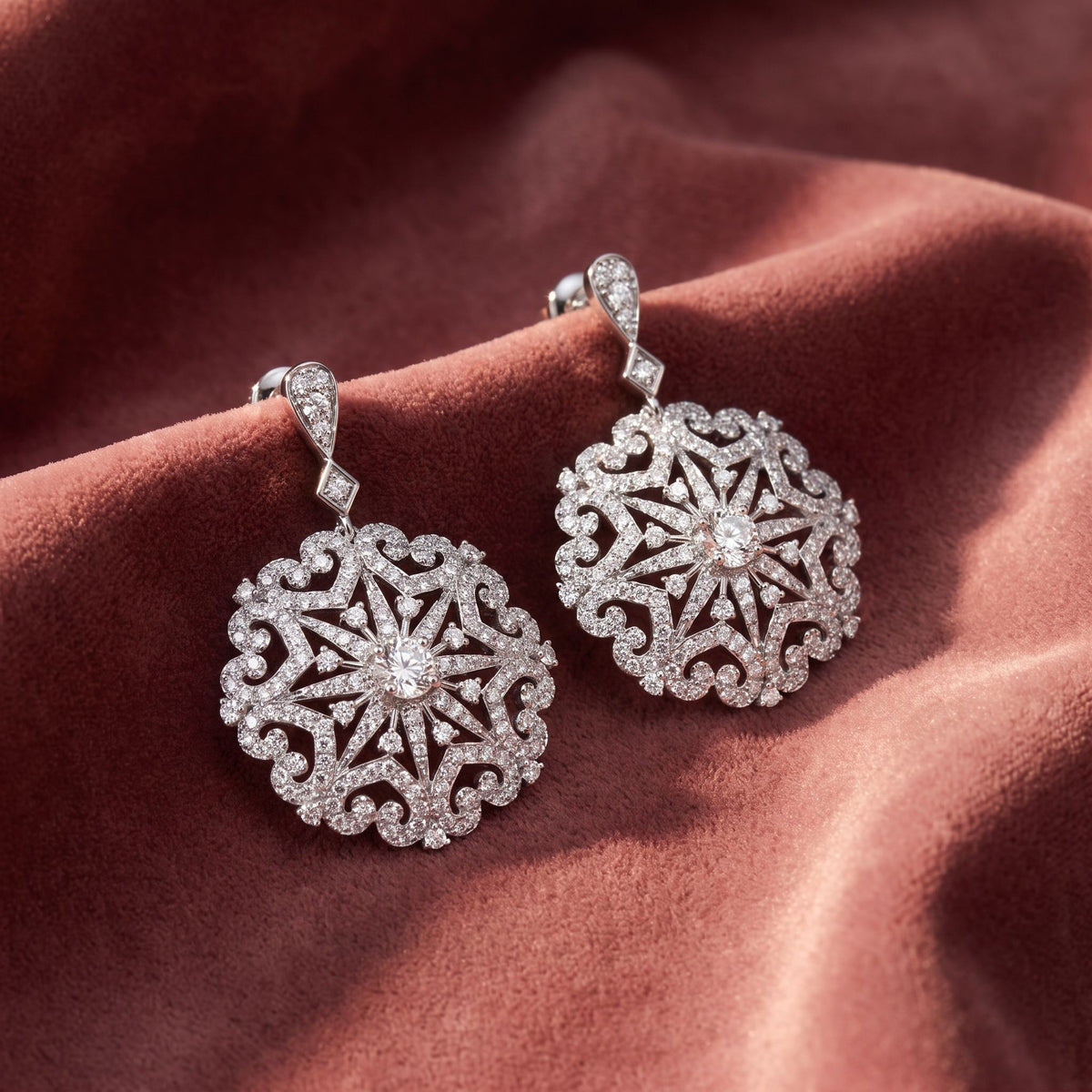 18K Floral Lab Grown Diamond Drop Earrings — AI cloth, in-house