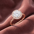 18K Halo Round Diamond Engagement Ring — AI cloth, in-house