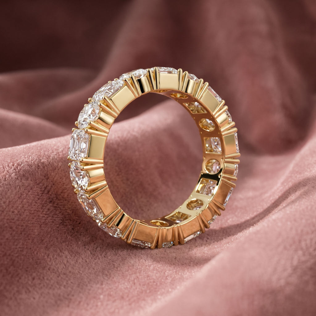 18K Full Eternity Emerald Cut Diamond Ring — AI cloth, in-house