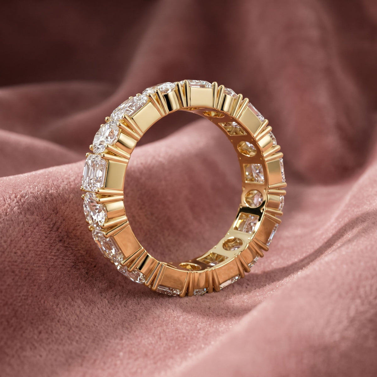 18K Full Eternity Emerald Cut Diamond Ring — AI cloth, in-house