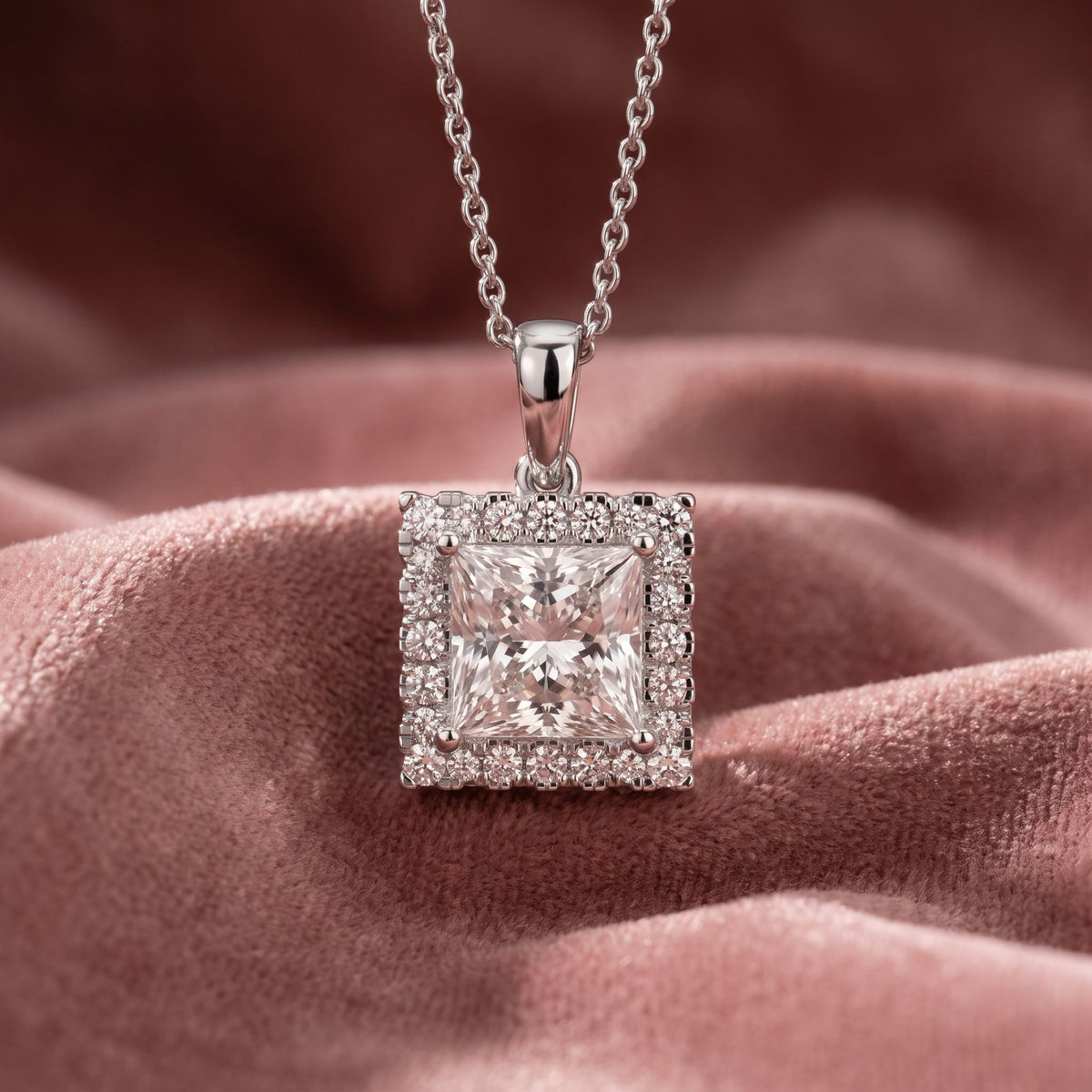 18K Halo Diamond Pendant — AI cloth, in-house