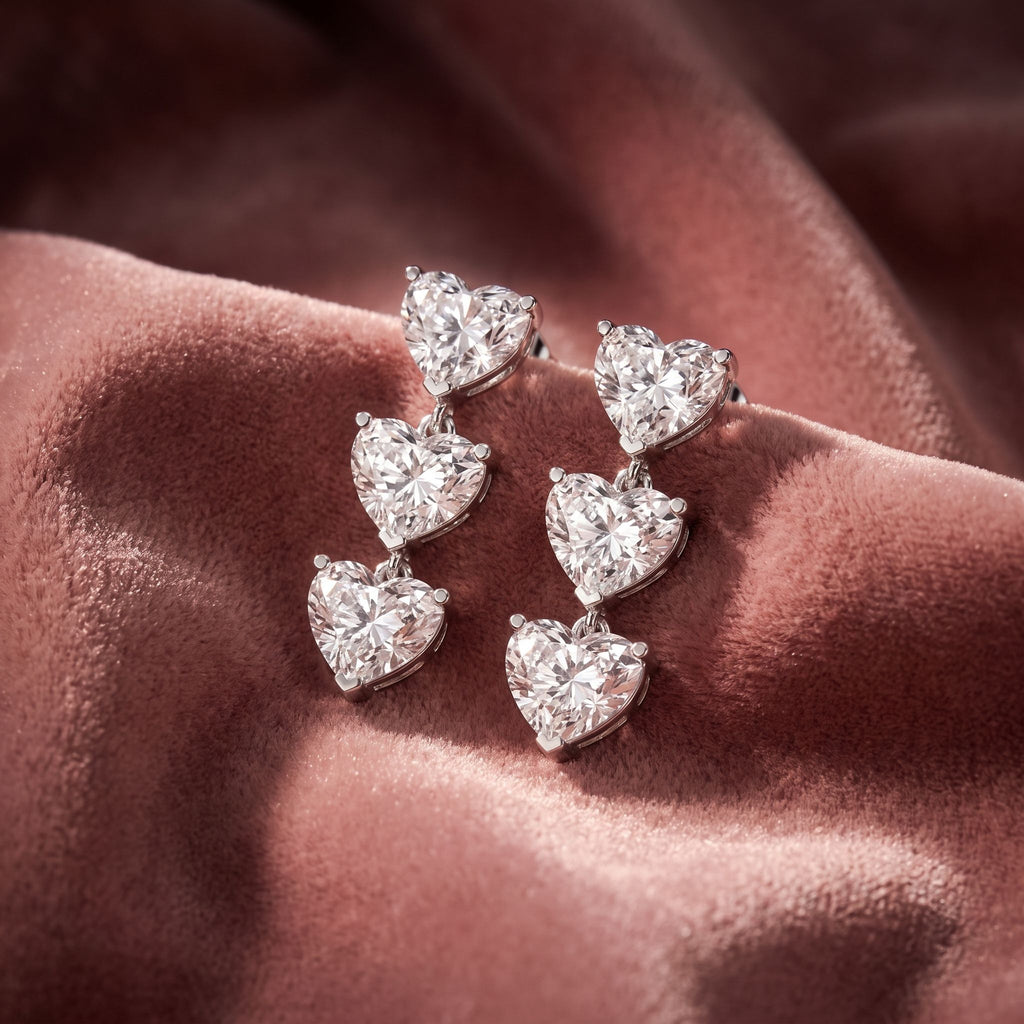 18K Heart Diamond Drop Earrings — AI cloth, in-house