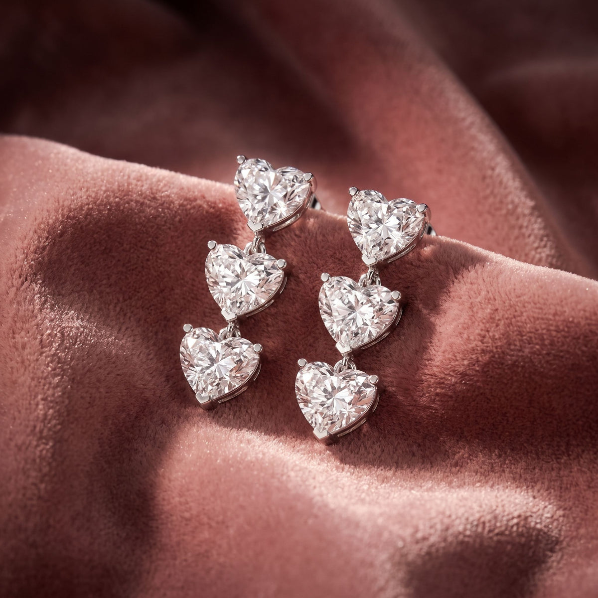 18K Heart Diamond Drop Earrings — AI cloth, in-house