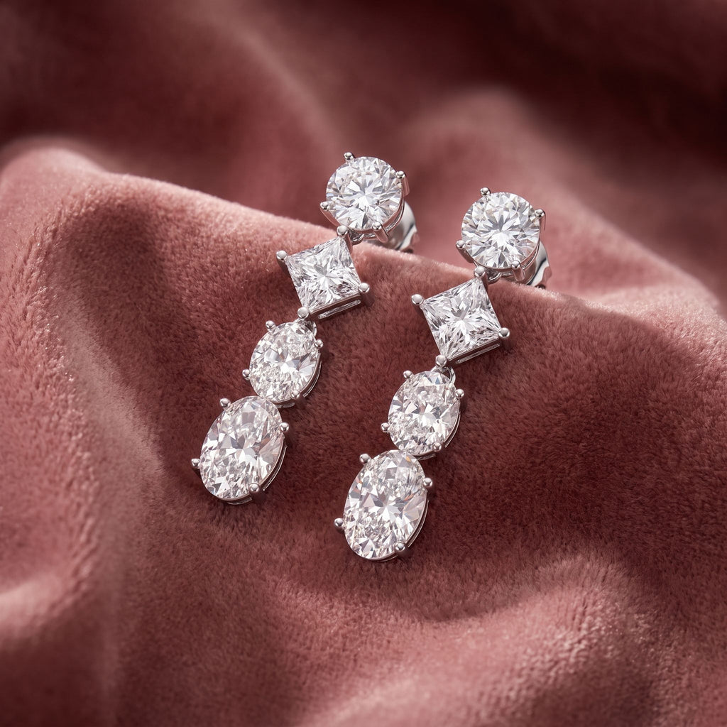 18K Round Diamond Drop Earrings — AI cloth, in-house