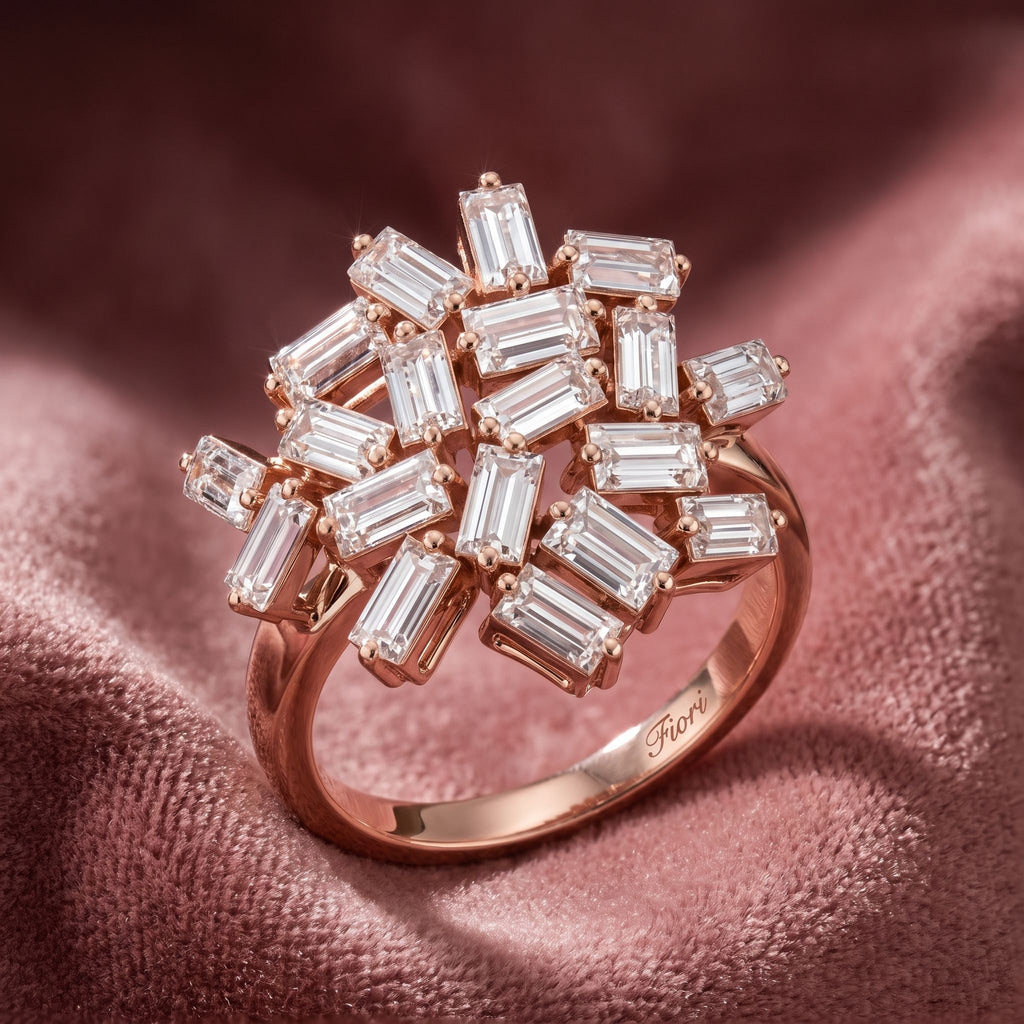 18K Floral Baguette Diamond Ring — AI cloth, in-house