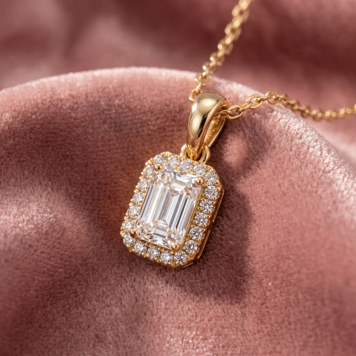 18K Halo Diamond Pendant — AI cloth, in-house
